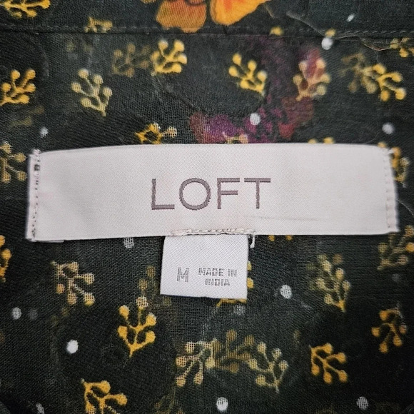 Ann Taylor LOFT Shirt Sheer Polka Dot Floral Long Sleeve Button Collared Top - Picture 5 of 7